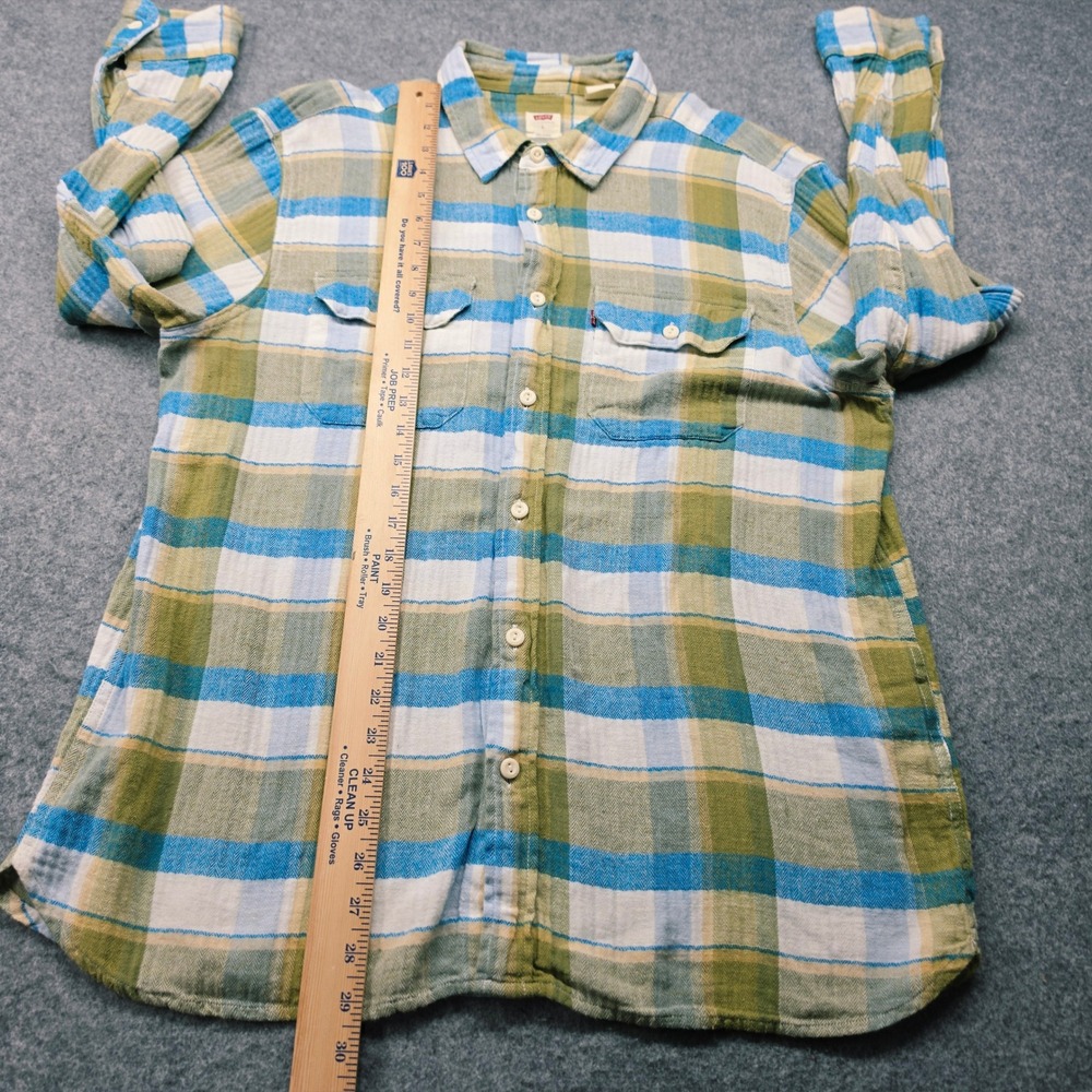 Levis Relaxed Fit Flannel Shirt Mens L Green Blue Plaid Long Sleeve Button Up - Picture 5 of 12